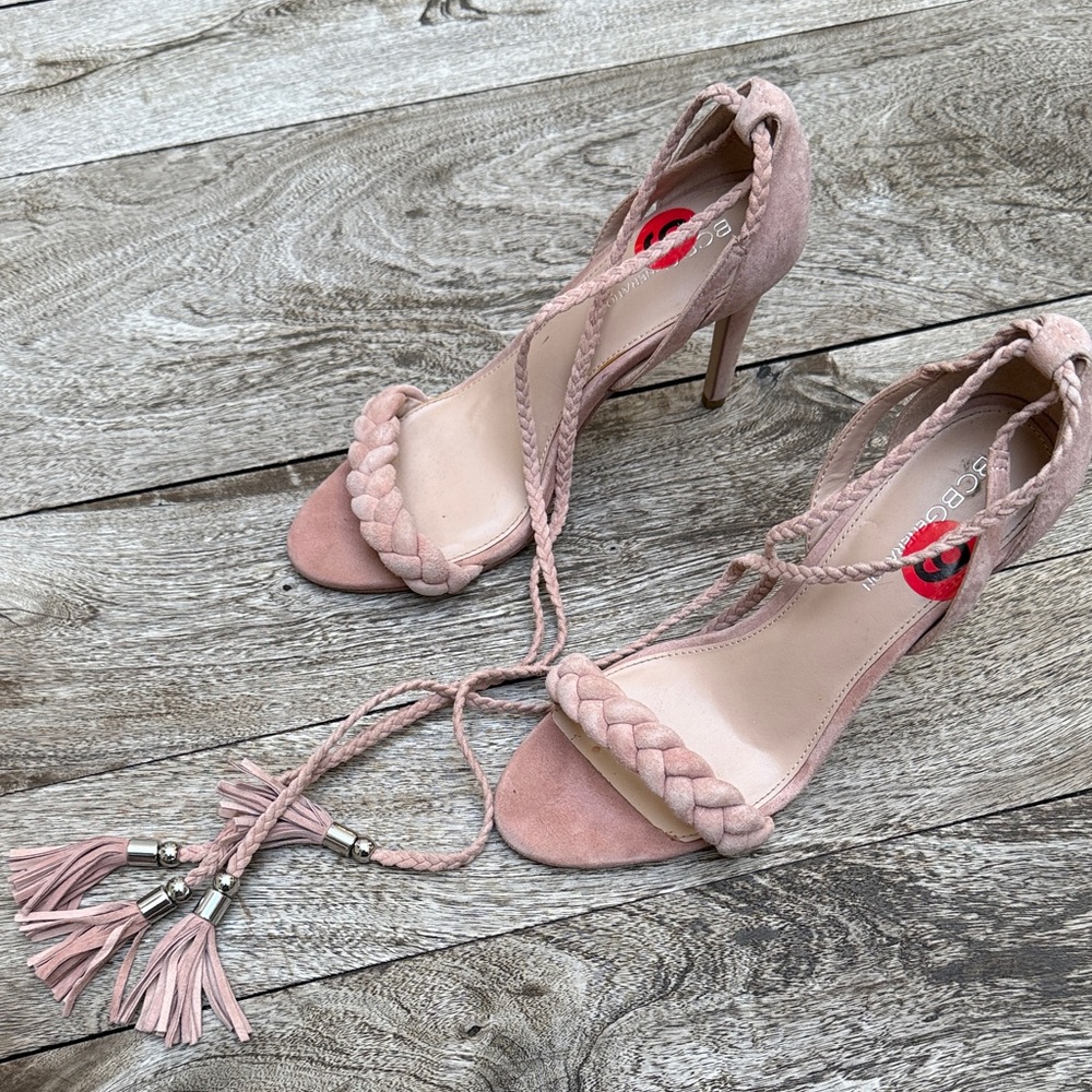 NEW BCBGeneration Suede Pink Braided Strap Heels